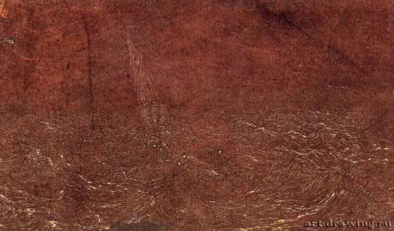 Корабль в бурном море. 1621-1632 - Офорт, светло-желтый оттиск на окрашенной коричневым бумаге 102 x 170 мм Риксмузеум Амстердам