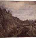 Проезжая дорога среди скал 1621-1632 - Офорт, черный оттиск на грунтованной белым бумаге, пройден красками 236 x 285 мм Риксмузеум Амстердам