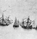 Малые корабли. 1621-1632 - Офорт, темно-серый оттиск на грунтованной зеленовато-серым бумаге, пройден серымg тоном 76 x 148 мм Риксмузеум Амстердам