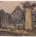 Руины монастыря Рейнсбург. 1621-1632 - Офорт, черный оттиск на грунтованной светло-серым тоном ткани, пройден цветной тушью 97 x 175 мм Риксмузеум Амстердам
