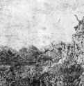 Скалистый пейзаж с водопадом. 1621-1632 - Офорт, серо-синий оттиск на белой бумаге 284 x 507 мм Британский музей Лондон