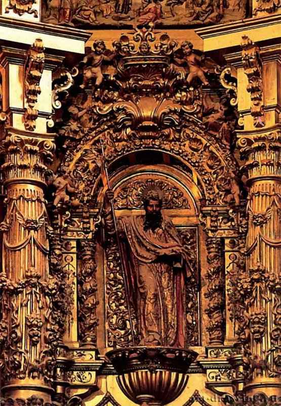 Алтарь. Деталь. 1704 - Ширина 1200 см. Окрашенное дерево. Медина де Риосеко. Иглесиа де Сантьяго. Испания.