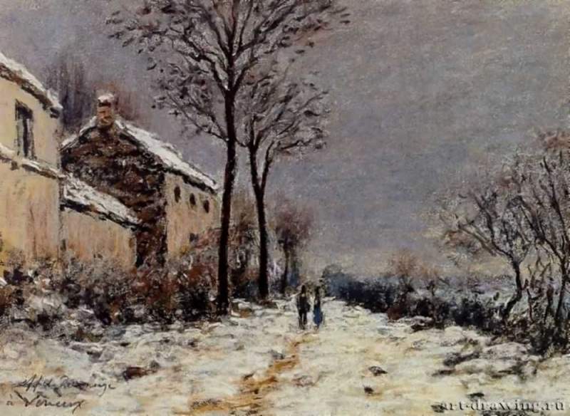 Снег в Венё, 1884 г. - Пастель, бумага. Частное собрание. Франция.