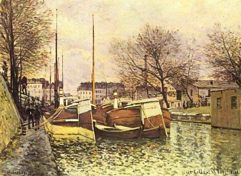Лодки на канале Сен-Мартен в Париже. 1870 - 55 x 74 смХолст, маслоИмпрессионизмФранцияВинтертур. Собрание д-ра Оскара Райнхардта