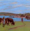 Стадо у берегов Сены, 1897 г. - Пастель, картон. Частное собрание. Франция.