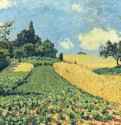 Поля на холмах близ Аржантея. 1873 - 50 x 73 смХолст, маслоИмпрессионизмФранцияГамбург. Кунстхалле