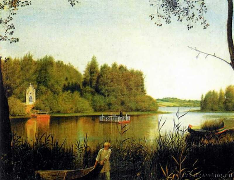 Г. В. Сорока: Вид озера Молдино в "Островках" имении Н.П. Милюкова, 1840.