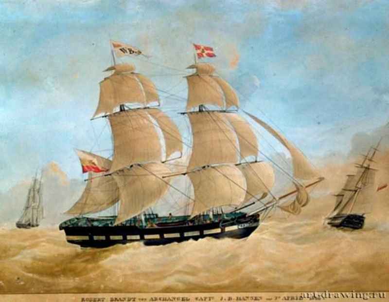 Бриг "Роберт Брандт" 1842 г. - Акварель; 51 x 65 см. Частное собрание. Голландия.