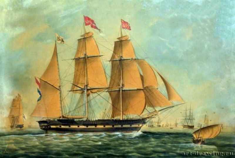 Голландский барк "Лузипарни" 1840 г. - Акварель; 51 x 66 см. Частное собрание. Голландия.
