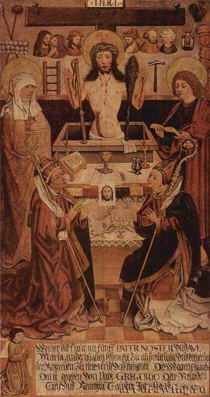 Месса св. Георга. Начало 16 века - 141,5 x 71,5 смДерево, маслоВысокая готикаГерманияСанкт-Петербург. Государственный ЭрмитажСреднерейнская школа