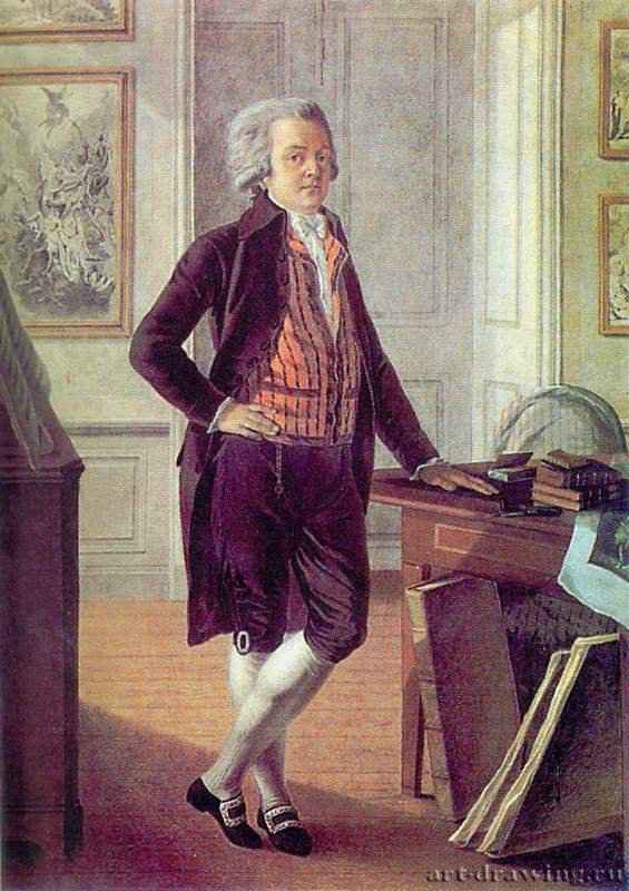 Автопортрет (В кабинете гравюр Эрмитажа) 1780 - 1790 * - Акварель, белила, гуашь, тушьРоссия