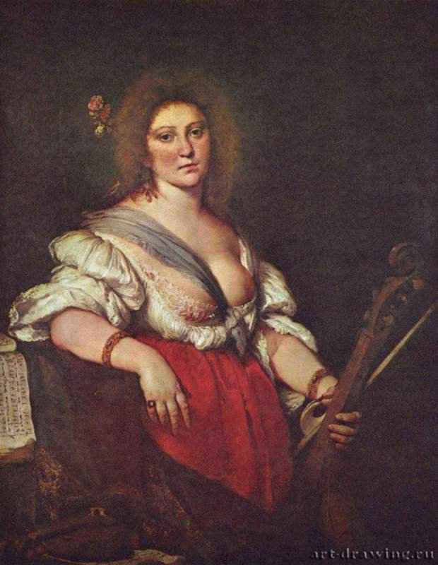 Строцци Бернардо: Женщина с гамбой. 1630-1640 -  125 x 99 см Холст Барокко Италия Дрезден. Картинная галерея