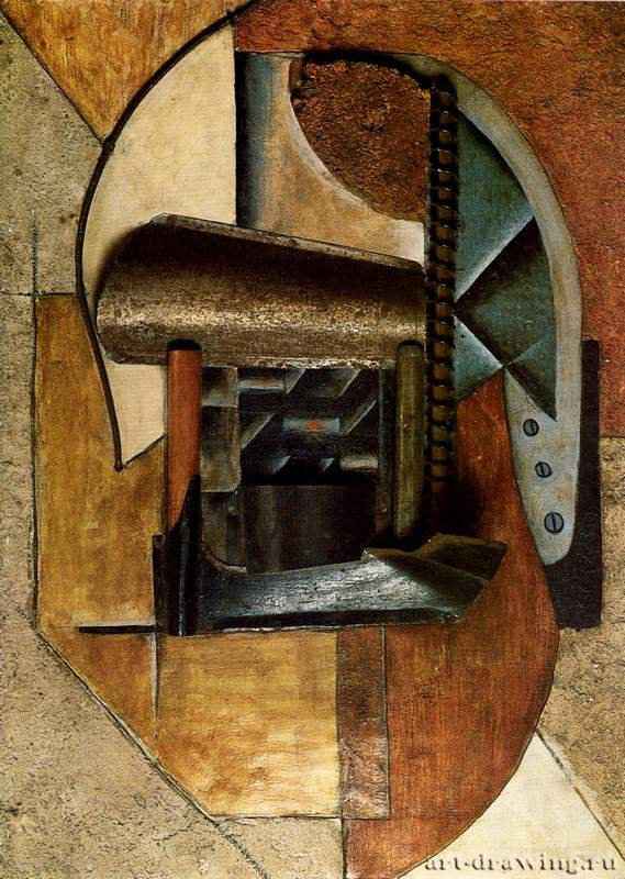 Орудия и продукты производства. 1920 - 44,5 x 33 смХолст на доске, пробка, жесть, металлические детали, масло, гипсовая крошкаРоссия