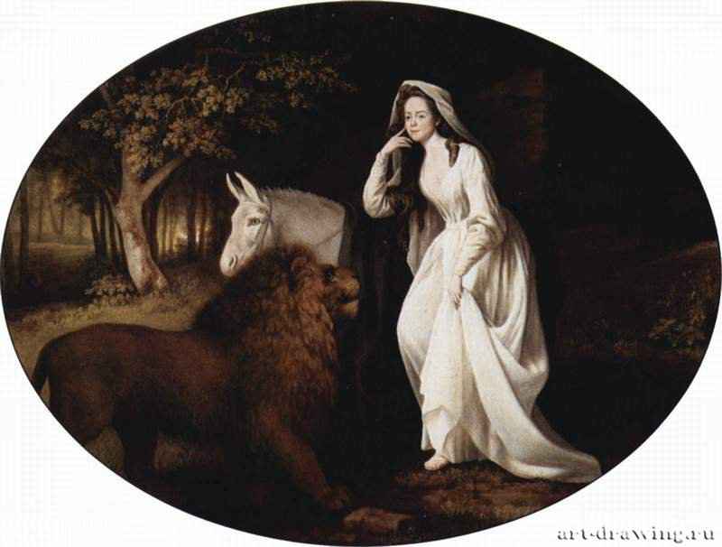 Портрет Изабеллы Солтонстол в облике Уны. 1765-1775 * - Дерево, маслоРомантизмВеликобританияКембридж (Великобритания). Музей ФицуильямПортрет женщины-мецената в образе Уны из поэмы Эдмунда Спенсера "Королева фей"