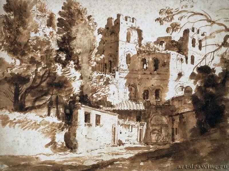 Порта Пинчиана в Риме. 1630-1640 - Тушь, бумага 20,3 x 27,3 Риксмузеум Амстердам