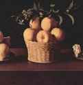 Тарелка с лимонами, корзина с апельсинами и роза на блюдце. 1633 - 60 x 107 смХолст, маслоБароккоИспанияЛос-Анджелес. Фонд Нортона Саймона