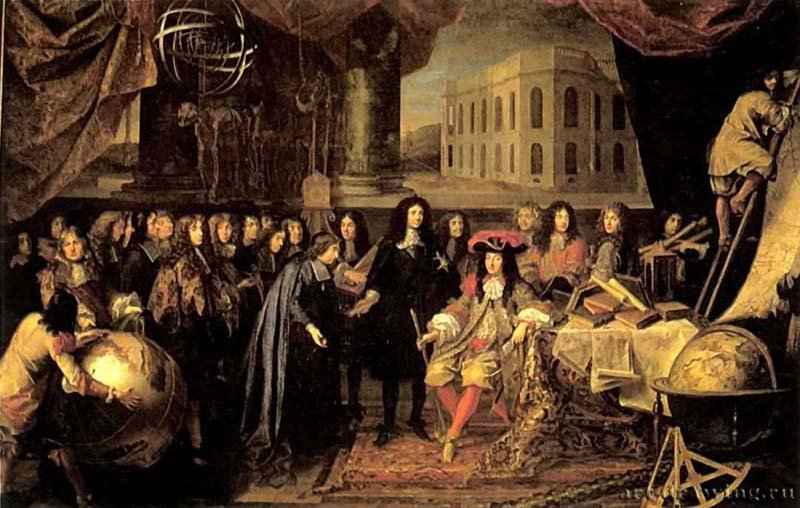 Кольбер представляет членов Королевской академии наук Людовику XIV. 1667 - 348 х 590 Холст, масло Версаль Франция