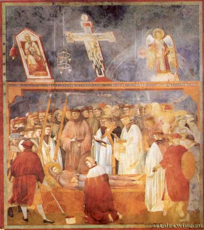 Осмотр стигматов Святого Франциска. 1295 - Фреска. Ассизи. Сан Франческо, верхняя церковь.