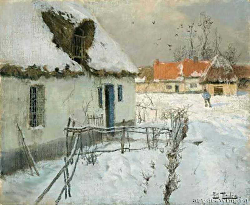Домики, занесенные снегом, 1891г. - Пастель, холст; 50,2 x 61 см. Музей изящных искусств. Бостон. Норвегия.