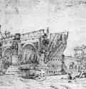 Понте Ротто на Тибре в Риме. 1609 - Терборх Старший, Герард (1584  - 1662). Перо коричневым тоном, на бумаге. 157 x 247 мм. Риксмузеум. Амстердам.