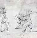 Два всадника. 1630-1640 - Карандаш, черный мел и перо коричневым тоном, на бумаге. 191 x 305 мм. Риксмузеум. Амстердам.