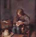 Мальчик ищет блох у своей собаки. Вторая треть 17 века - 35 x 28 см. Холст, дерево. Мюнхен. Старая пинакотека. Голландия.