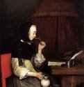 Женщина, пьющая вино. 1656 - 1657 - Холст, масло. 37,5 x 28. Штеделевский художественный институт. Франкфурт-на-Майне.