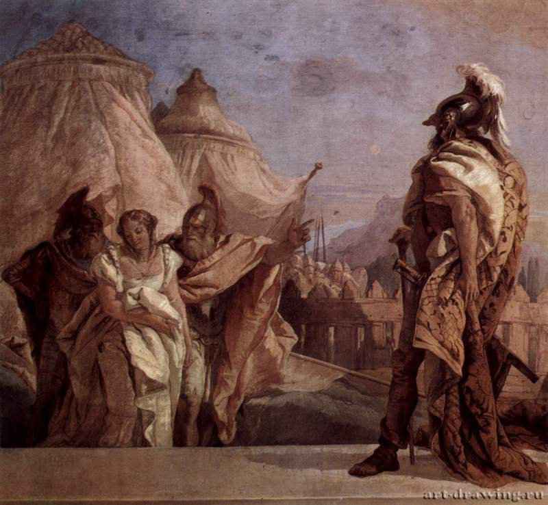 Фрески из виллы Вальмарана в Виченце. Еврибат и Талфибий приводят к Агамемнону Брисеиду, наложницу Ахилла. Фрагмент. 1757 - ФрескаРококоИталияВиченца. Вилла Вальмарана