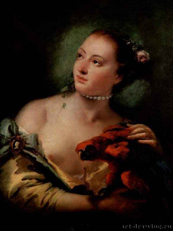 Молодая женщина с попугаем. 1758-1760 * - 72 x 53,5 смХолст, маслоРококоИталияОксфорд. Музей Эшмолеан