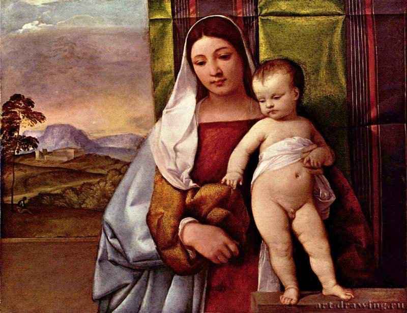 Мария с младенцем (так называемая Цыганская Мадонна) 1512 - 65,8 x 83,8 см. Дерево, масло. Возрождение. Италия. Вена. Художественно-исторический музей.