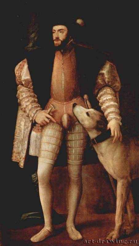 Портрет императора Карла V с собакой. 1532-1533 - 192 x 111 см. Холст, масло. Возрождение. Италия. Мадрид. Прадо.