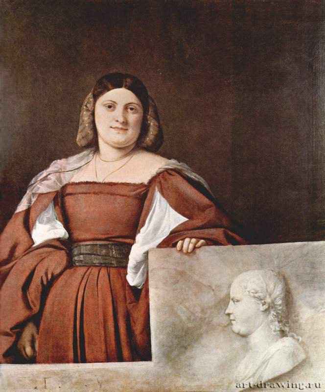 Женский портрет «La Schiavona, Славянка». 1510 - 117 x 97 см. Холст, масло. Возрождение. Италия. Лондон. Национальная галерея.