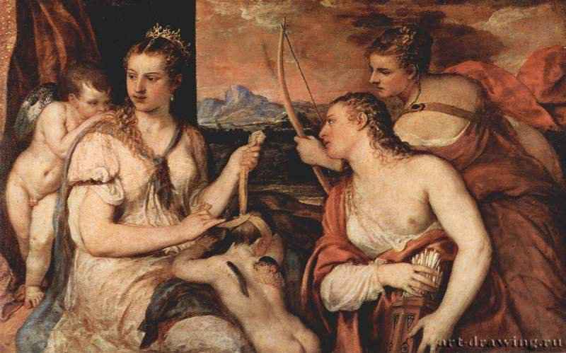 Венера, завязывающая Амуру глаза. 1565 - 118 x 185 см. Холст, масло. Возрождение. Италия. Рим. Галерея Боргезе.