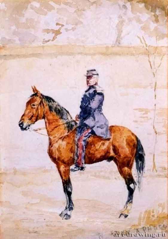Генерал у реки. 1881 - 1882 г. - Акварель, карандаш, бумага. Частное собрание. Франция.