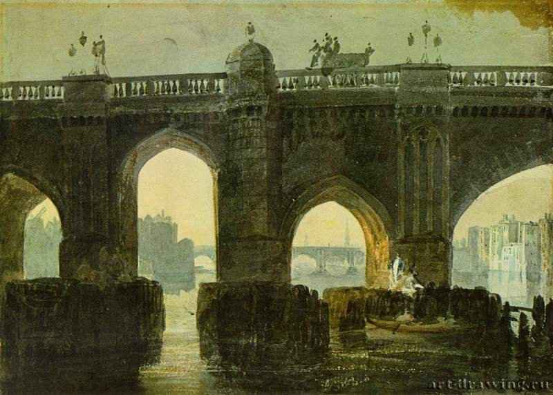 Старый лондонский мост. 1796-1797 - 26 x 35,5 см. Акварель. Романтизм. Великобритания. Лондон. Британский музей.