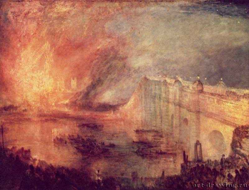 Пожар здания парламента. 1834-1835 - 91 x 122 см. Холст, масло. Романтизм. Великобритания. Филадельфия. Художественный музей.