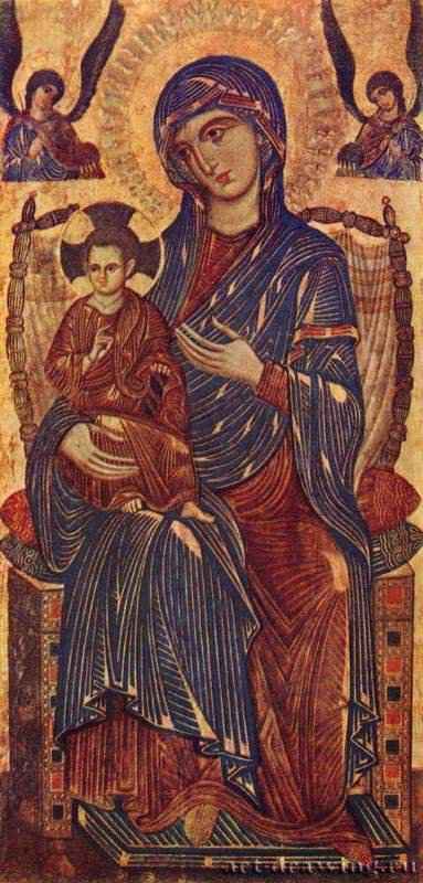 Мадонна на троне. 13 век - 173 x 84 см. Дерево. Готика, византийский стиль. Италия. Москва. ГМИИ им. А.С. Пушкина.