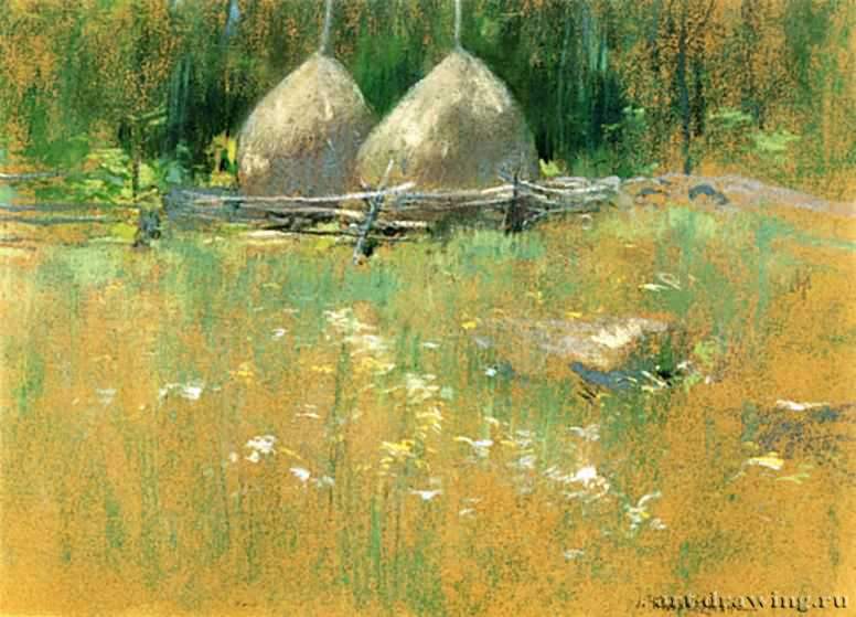 Стога сена на краю леса, 1895 г. - Пастель, бумага; 24,13 x 35,56 см. Частное собрание. США.