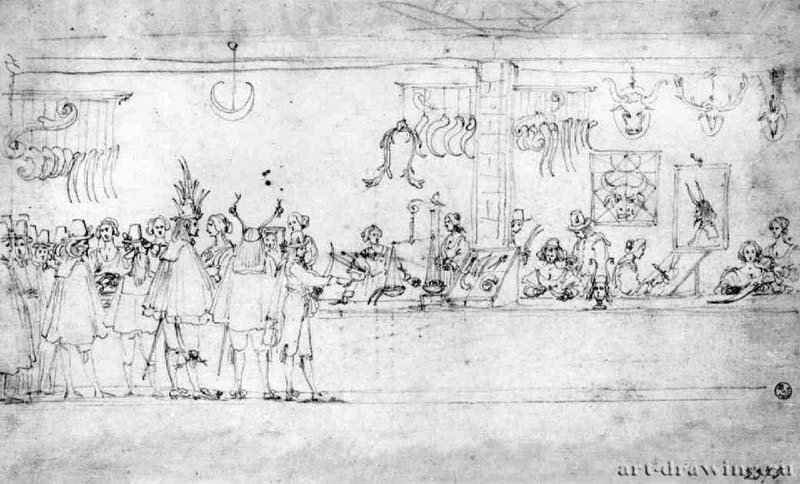 Женщины, наставляющие мужчинам рога. 1638 - 252 х 418 мм Черный мел, на белой бумаге Флоренция Уффици, Кабинет рисунков и гравюр Италия