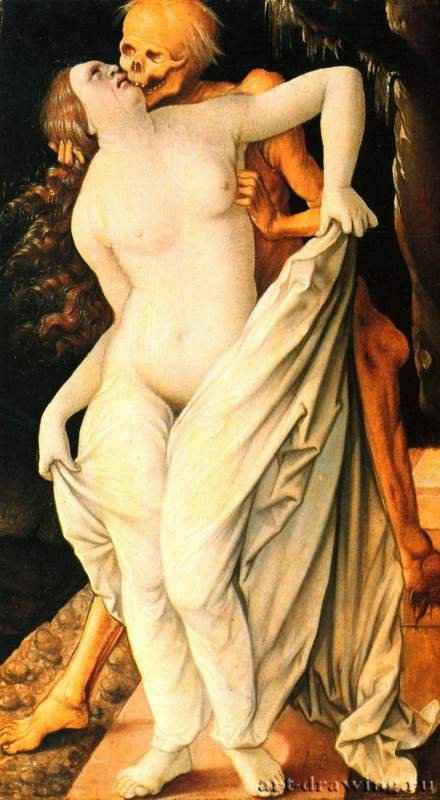 Женщина и смерть. 1518-1520 - 31,1 x 18 7 см. Дерево. Возрождение. Германия. Базель. Художественный музей. Аллегория тщеславия.