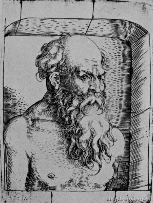 Бородатый старик. 1507 - 105 х 72 мм. Резцовая гравюра на меди. Гота. Музей замка. Германия.