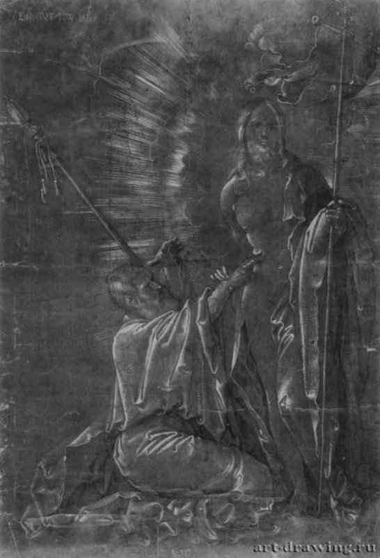 Христос и Фома неверующий. 1512 - 310 х 211 мм. Перо, подсветка белым, на грунтованной красно-коричневым тоном бумаге. Страсбург. Кабинет гравюр и рисунков. Германия.
