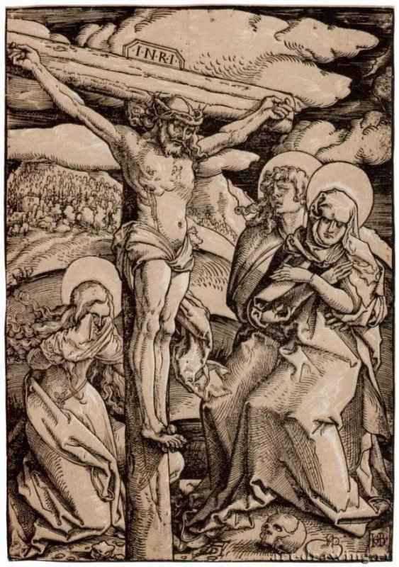 Христос на кресте с Марией, Марией Магдалиной и Иоанном. 1512-1514 - 374 х 262 мм. Ксилография кьяроскуро, одна очерковая доска, одна тоновая доска. Вена. Собрание графики Альбертина. Германия.