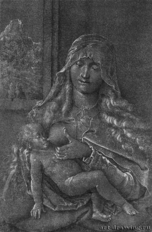 Дева Мария-млекопитательница. 1520-1525 - 289 х 192 мм. Перо, подсветка белым, на грунтованной зеленым тоном бумаге. Роттердам. Музей Бойманса-ван Бёйнингена. Германия.