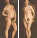 Адам и Ева. 1525 - Каждая 208 x 83,5 см. Дерево. Возрождение. Германия. Будапешт. Венгерский музей изобразительных искусств. Парные картины.