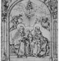 Святое семейство: Святая Анна, Мадонна с Младенцем, Иоаким и Иосиф. 1509-1512 - 422 х 335 мм. Перо и сангина на бумаге. Карлсруэ. Кунстхалле, Гравюрный кабинет. Германия.