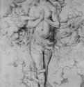 Мария Египетская, парящая в небесах. 1511 - 417 х 293 мм. Черный мел на бумаге. Базель. Открытое художественное собрание, Гравюрный кабинет. Германия.