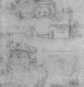 Два швабских бурга и замок на воде. 1514-1515 - 204 х 151 мм. Серебряный штифт на бумаге. Берлин. Гравюрный кабинет. Германия.