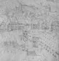 Вид на Страсбург, фрагмент: Вид вдоль Мюнстергассе на Розовый рынок. 1517-1545 - Серебряный штифт на бумаге. Карлсруэ. Кунстхалле, Гравюрный кабинет. Германия.