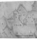 Вид на Страсбург, Вид на дома по Хауэргассе, угол Акстгассе. 1517-1545 - 112 х 148 мм. Серебряный штифт на бумаге. Карлсруэ. Кунстхалле, Гравюрный кабинет. Германия.